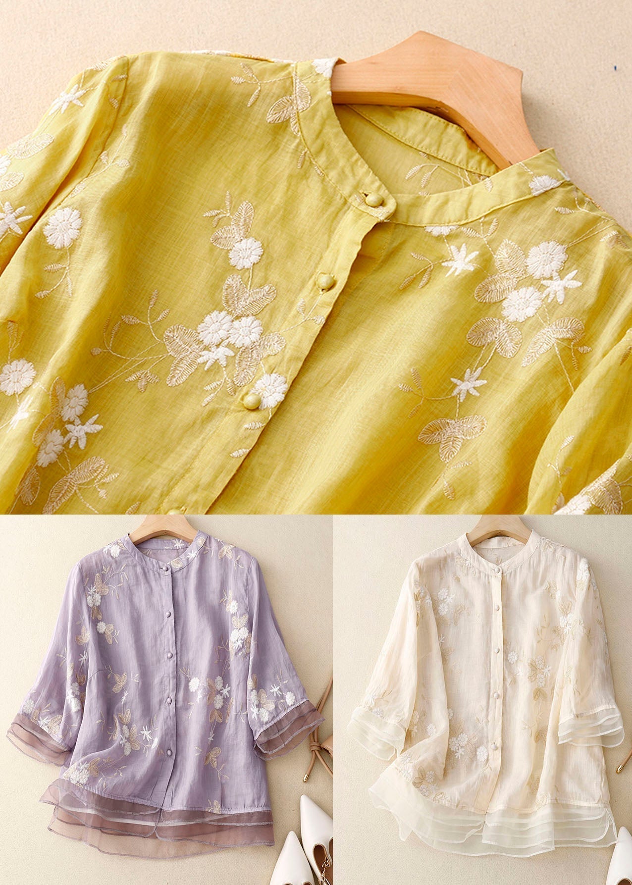 Elara™ |  Vintage Cotton Embroidered Blouse