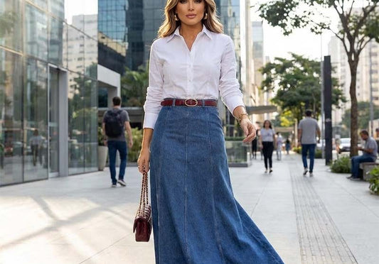 Spódnica Maxi Dżinsowa z Wysokim Stanem