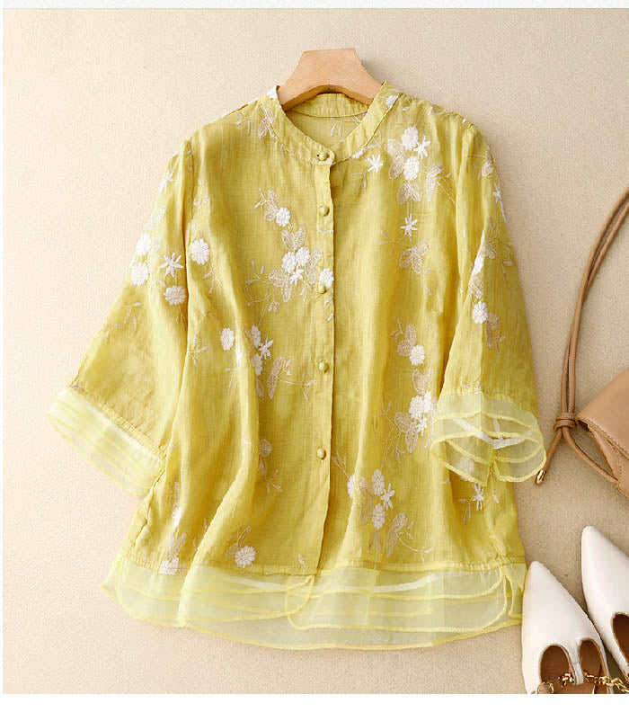 Elara™ |  Vintage Cotton Embroidered Blouse