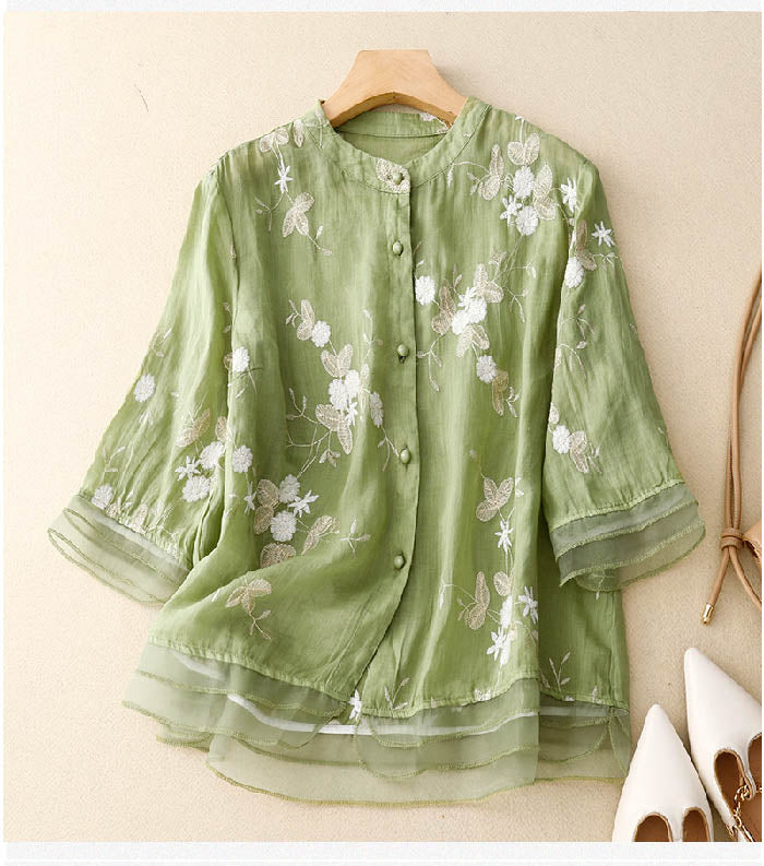 Elara™ |  Vintage Cotton Embroidered Blouse