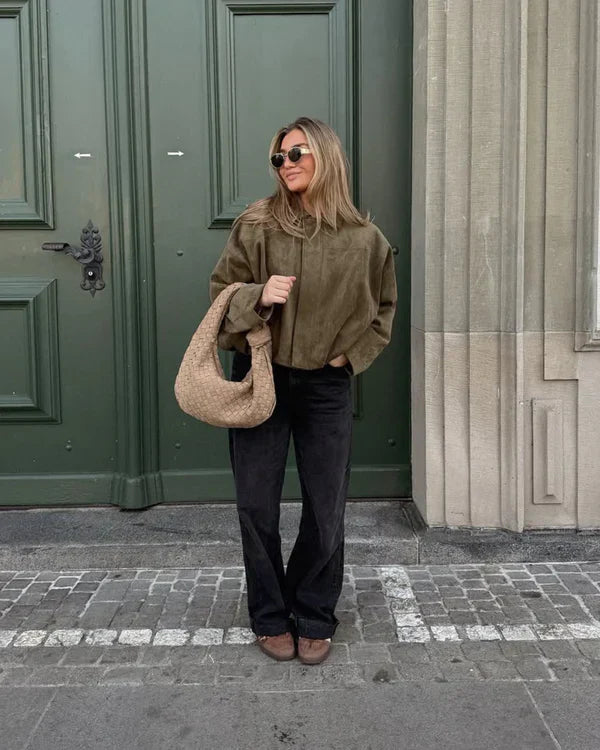 The Rachel™ - Stylish Faux-Suede Bomber Jacket