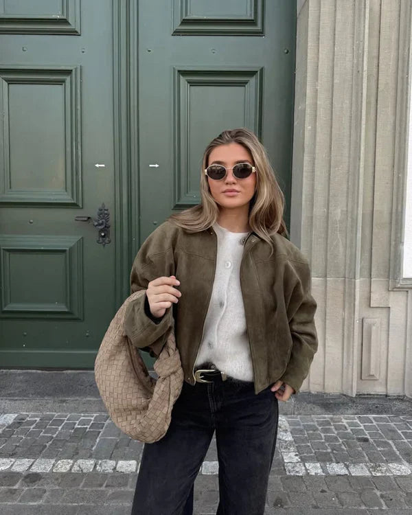 The Rachel™ - Stylish Faux-Suede Bomber Jacket