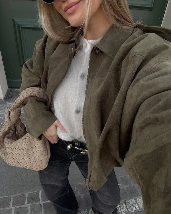 The Rachel™ - Stylish Faux-Suede Bomber Jacket