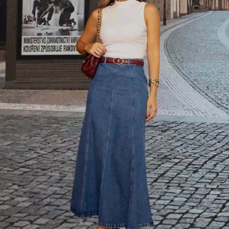 Spódnica Maxi Dżinsowa z Wysokim Stanem