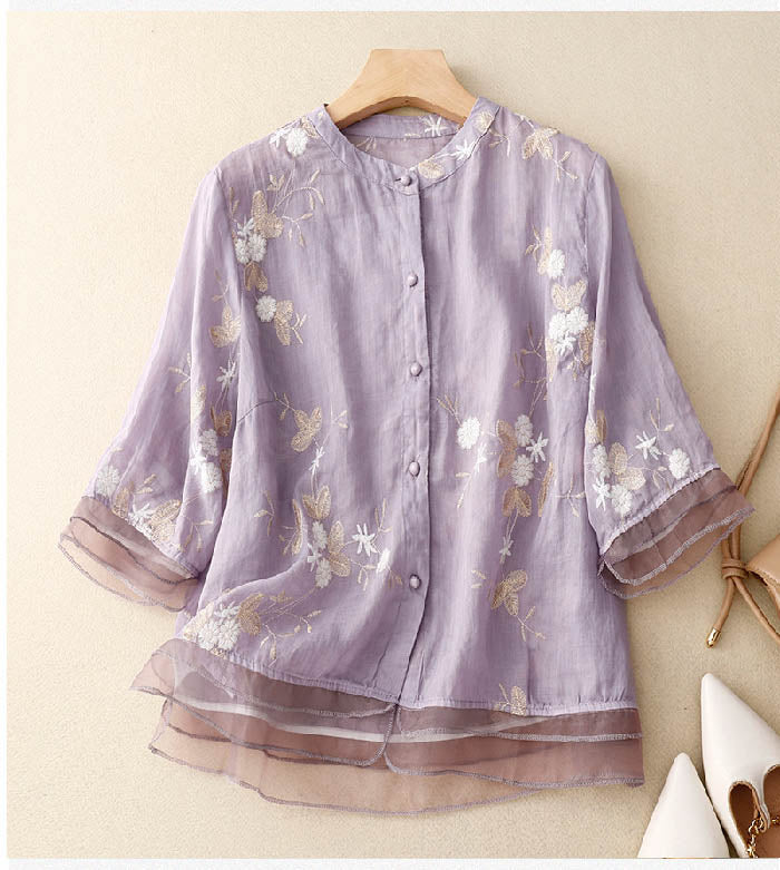 Elara™ |  Vintage Cotton Embroidered Blouse